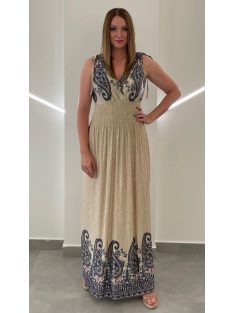 Bordűrmintás maxiruha - bézs