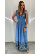 Bordűrmintás maxi ruha - kék