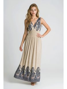 Bordűrmintás maxiruha - bézs