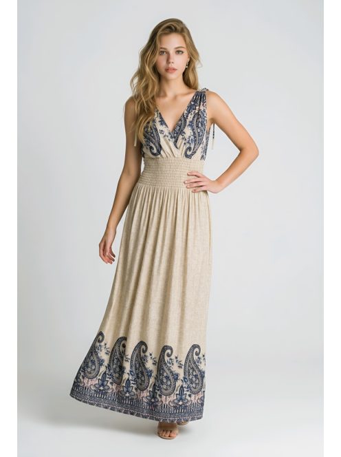 Bordűrmintás maxiruha - bézs