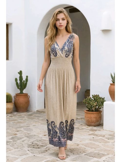 Bordűrmintás maxiruha - bézs