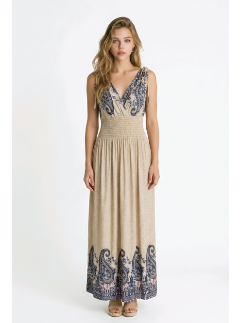 Bordűrmintás maxiruha - bézs