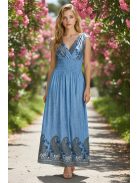 Bordűrmintás maxiruha - kék