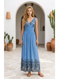 Bordűrmintás maxiruha - kék