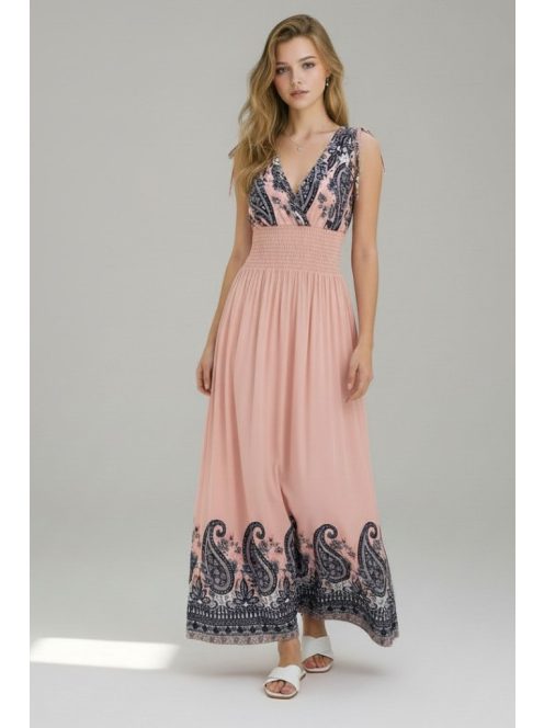 Bordűrmintás maxiruha - pink