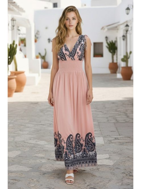 Bordűrmintás maxiruha - pink