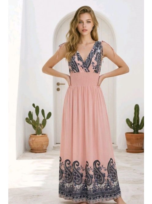 Bordűrmintás maxiruha - pink