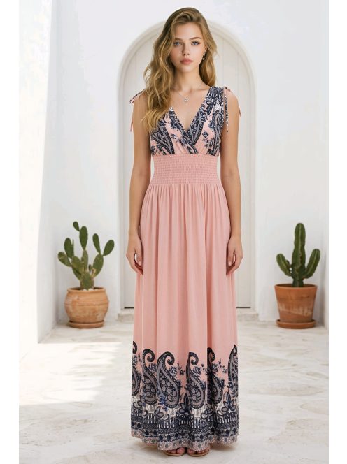 Bordűrmintás maxiruha - pink