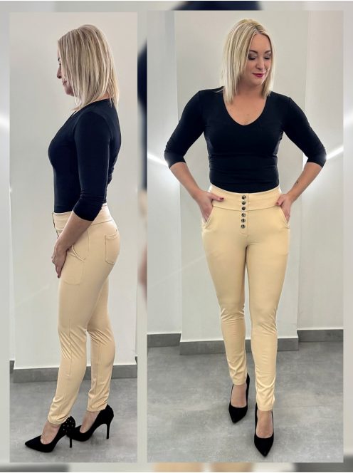 Bőrhatású push-up nadrág - bézs