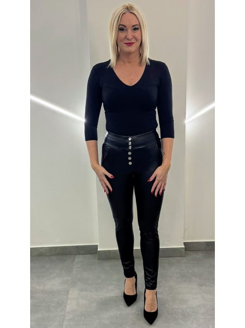 Bőrhatású push-up nadrág - fekete