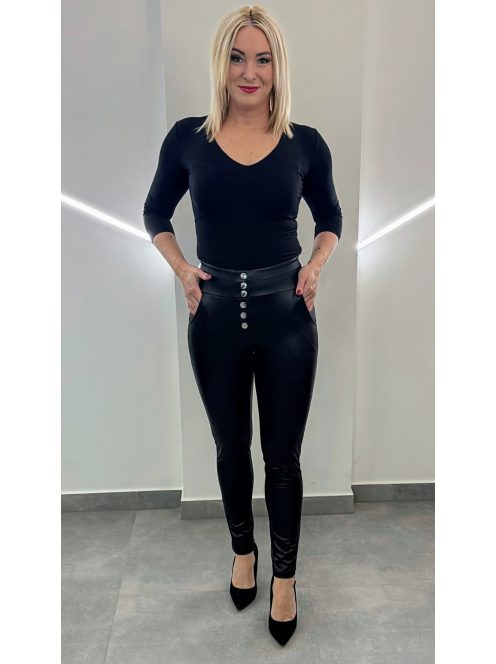 Bőrhatású push-up nadrág - fekete