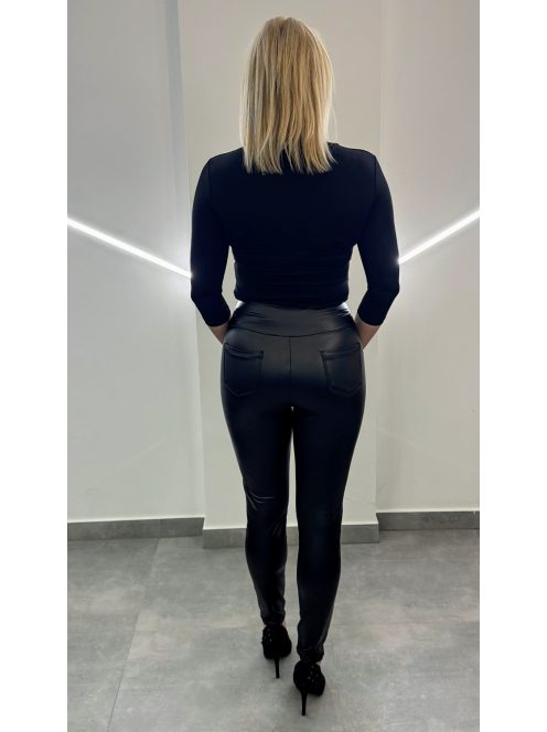 Bőrhatású push-up nadrág - fekete