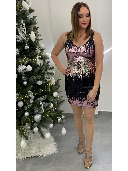 AZAKA Paris vállpántos koktélruha - fekete/rózsaszín