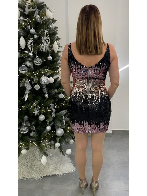 AZAKA Paris vállpántos koktélruha - fekete/rózsaszín