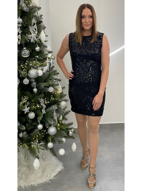 AZAKA Paris fekete rövidujjú flitteres ruha