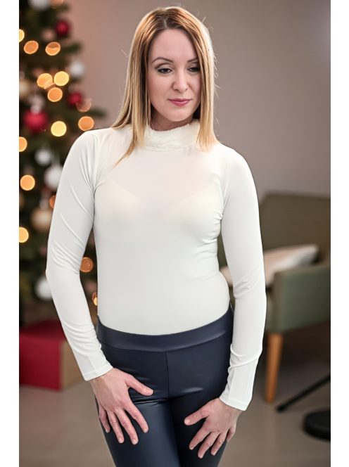 Fehér szőrmés nyakú body IN VOGUE PARIS